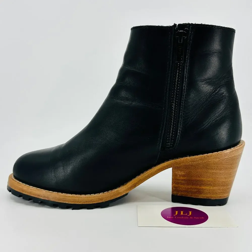 Patina Portland Leather Women's Black Leather Side Zip Heeled Ankle Boots Size 8